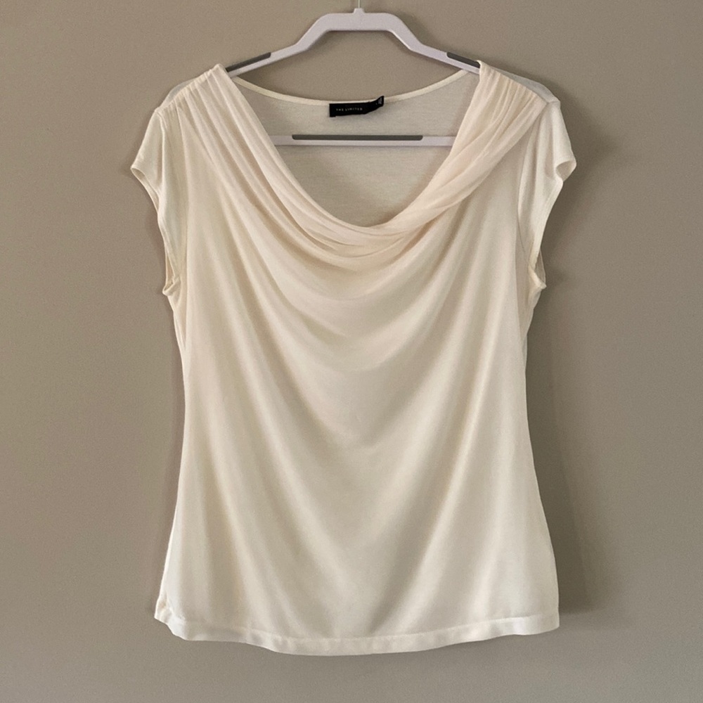 The Limited cream chiffon layer in the front cowl neck